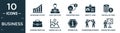 filled business icon set. contain flat decreasing stocks bars graphic, chief executive officer, converting ideas in money,