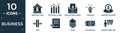 filled business icon set. contain flat mortgage loan, statistical chart, envelope with money inside, strategic, purpose of saving