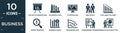 filled business icon set. contain flat statistics presentation, cylindrical data graphic, stock dealing, men couple, data