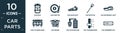 filled car parts icon set. contain flat car roof, car ignition, car headlight, dipstick, reversing light, cylinder head, engine,