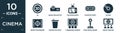 filled cinema icon set. contain flat 3d, movie projector front view, television with antenna, theater ticket, hd dvd, movie