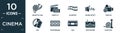 filled cinema icon set. contain flat negative film, subtitle, filmstrip, sound effect, turn on, dvd, photograms, vhs, film poster