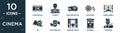 filled cinema icon set. contain flat slow motion, hitman, slide projector, movie reel, home cinema, hd, film director, dressing