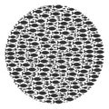 Filled Circle Mosaic of Fish Icons