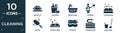 filled cleaning icon set. contain flat serviette, cleaning, water soak, dusting, clean room, duster, clean-living, sponges, garden