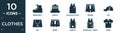 filled clothes icon set. contain flat brisk boots, bowler, sleeveless shirt, boxers, cap, bag, briefs, tanktop, basketball jersey Royalty Free Stock Photo