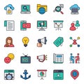 Filled color outline icons for search engine optimization.