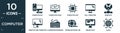 filled computer icon set. contain flat computer set, computing code, computer chip, full robotics, monitor and mouse, classroom Royalty Free Stock Photo