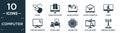 filled computer icon set. contain flat device, computer folder, online support, laptop connected to cloud, pound, computer monitor