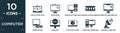 filled computer icon set. contain flat open laptop with shining screen, televisions, computer tower and monitor, random access