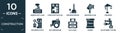 filled construction icon set. contain flat derrick with load, construction plan, sweeping broom, measures plan, progress, big