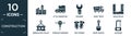 filled construction icon set. contain flat , little snowplow, spanner, dump truck, angle ruler, derrick with pallet, hydraulic