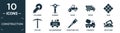 filled construction icon set. contain flat polishers, rammer, paver, tipper, tiles, pick axe, air compressor, scratcher tool,