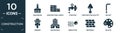 filled construction icon set. contain flat sand brush, constructing a brick wall, stopcock, construction palette, hex key, grinder