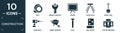 filled construction icon set. contain flat tape, wrench and nut, board, open scale, spade tool, hand drill, wheel barrow, nail,