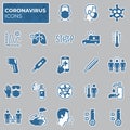 Filled coronavirus icons set. COVID-19 prevention and protection block linear sign collection. Second wave of coronavirus Royalty Free Stock Photo