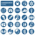 Filled coronavirus icons set. COVID-19 prevention and protection block linear sign collection. Second wave of coronavirus Royalty Free Stock Photo
