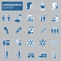 Filled coronavirus icons set. COVID-19 prevention and protection block linear sign collection. Second wave of coronavirus Royalty Free Stock Photo