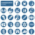 Filled coronavirus icons set. COVID-19 prevention and protection block linear sign collection. Second wave of coronavirus