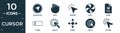 filled cursor icon set. contain flat navigation, hold, pointer, busy, word, typing, select, scroll, circle, clicker icons in Royalty Free Stock Photo