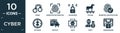 filled cyber icon set. contain flat crime, biometric recognition, passwords, trojan, biometric identification, spyware, rootkit, Royalty Free Stock Photo