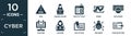 filled cyber icon set. contain flat risk, woman online, identity theft, worm, keylogger, stalking, hacking, dos attack, malware, Royalty Free Stock Photo