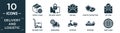 filled delivery and logistic icon set. contain flat supply chain, delivery safety, air mail, logistic protection, zip code, Royalty Free Stock Photo