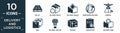 filled delivery and logistics icon set. contain flat pallet, delivery delay, delivery shield, worldwide delivery, arrival, box,