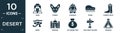 filled desert icon set. contain flat arab, fennec, pharaoh, piano, cowboy boot, hiero, mosque, old money bag, wild west saloon,