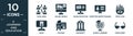 filled e learning and education icon set. contain flat raise hand, online library, online education, computer-based training, Royalty Free Stock Photo