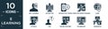 filled e learning icon set. contain flat self-learning, instructor, interactive course, computer-based training, links, tutorial,