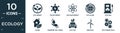 filled ecology icon set. contain flat eco energy, solar energy, nuclear energy, eco globe, eco fuel, house, raindrop on a hand,