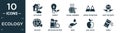 filled ecology icon set. contain flat eco house, energy, global warming, snowy mountains, save the earth, ecology, recycling