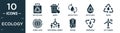 filled ecology icon set. contain flat recycle bag, waste, water cycle, recyclable, reuse, ozone layer, geothermal energy, geyser,