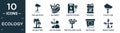 filled ecology icon set. contain flat tree and roots, bio energy, electric station, biodiesel, plant a tree, coconut tree, eco