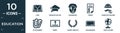 filled education icon set. contain flat love, graduation cap, quasimodo, thesis, sherlock holmes, attachment, merit, laurel wreath