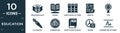 filled education icon set. contain flat open book black cover, opened, books group of three from side view, registe, title,