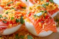 Filled eggs with salmon pinchos tapa Spain Royalty Free Stock Photo