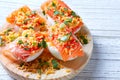 Filled eggs with salmon pinchos tapa Spain Royalty Free Stock Photo