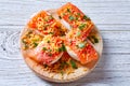 Filled eggs with salmon pinchos tapa Spain Royalty Free Stock Photo