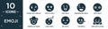 filled emoji icon set. contain flat kissing with smiling eyes emoji, sceptic emoji, rich embarrassed dizzy cowboy hat sleep shy