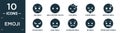 filled emoji icon set. contain flat sad emoji, emoji without mouth, love puking nervous yelling quiet nauseated bo zipper-mouth