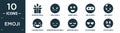 filled emoji icon set. contain flat surprise emoji, emoji weird ninja inju laughing expressionless annoyed in love stupid icons in