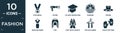 filled fashion icon set. contain flat star medal, drying, college graduation cap, diamond, fedora, neckline dress, coif, coat with