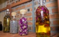 Glass bottle filled with flowers. Royalty Free Stock Photo