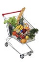 Filled food shopping trolley isolated on white background, no bo Royalty Free Stock Photo