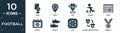 filled football icon set. contain flat card, point, cup, player, goal, match, boots, app, player substitution, medals icons in