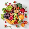 Love your body with this heart-shaped platter of fruits and vegetables Royalty Free Stock Photo