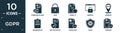 filled gdpr icon set. contain flat communications, lock, penalty, website, address, information, rectification, complaint, gear,