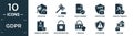 filled gdpr icon set. contain flat detective, auction, child consent, protection, code of conduct, medical record, data protection